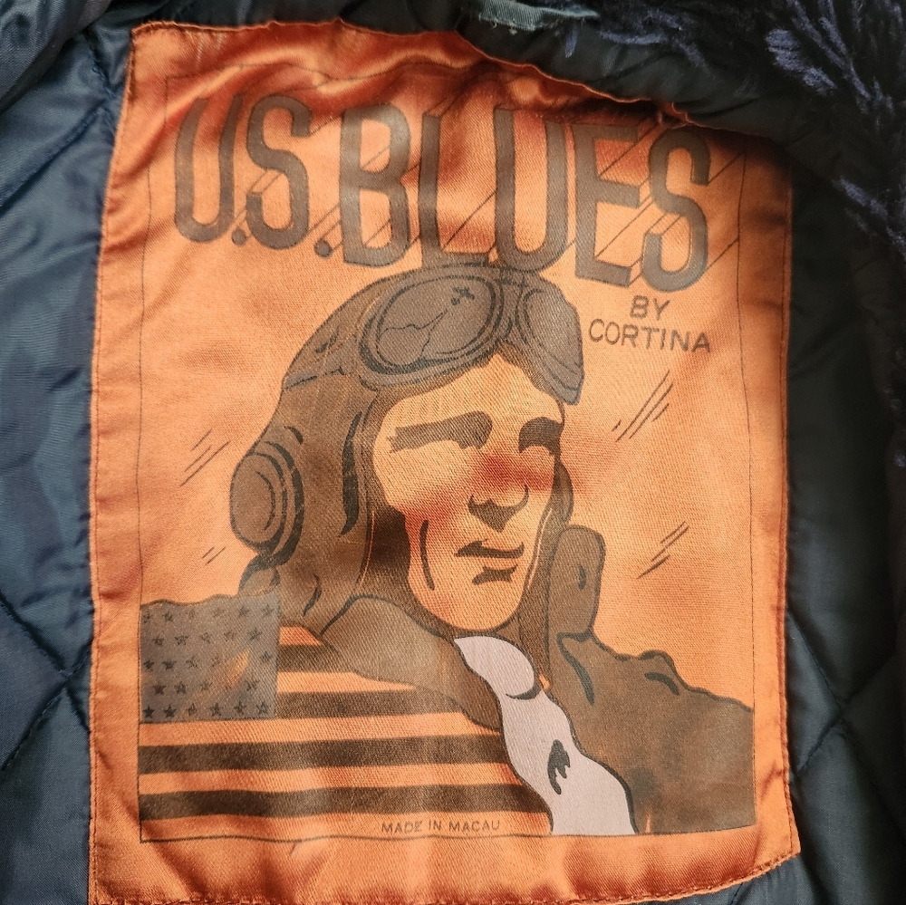 U.S. Blues by Cortina Navy Blue Nylon Bomber Jacket With Sherpa Collar - Picture 7 of 10
